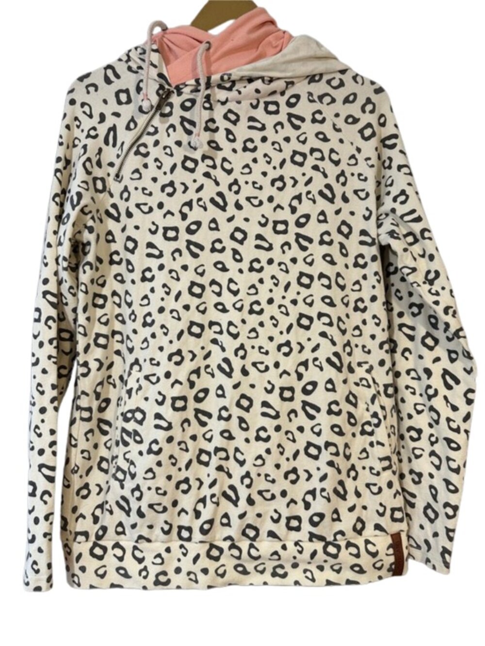 Leopard Print Hooded Pullover Hoodie | Cream Black Pink | Cozy Sweatshirt